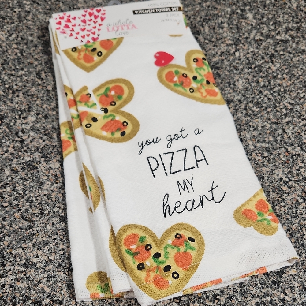 Kitchen Towel Set Pizza My Heart ❤️ - Picture 1 of 4